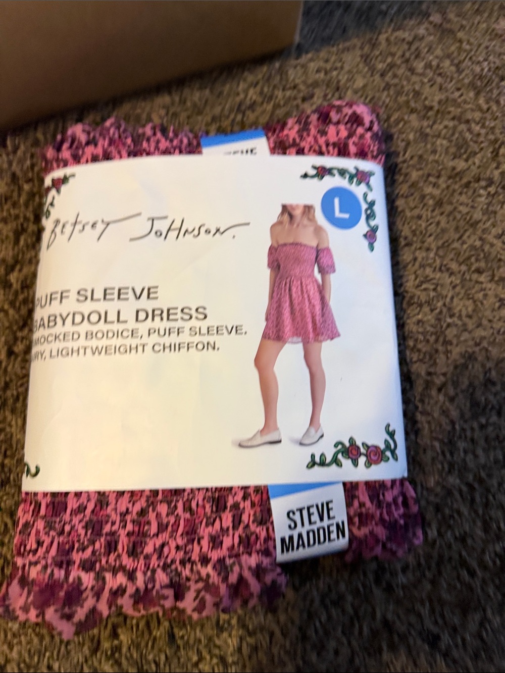 Betsey Johnson Pink Floral Puff Sleeve Babydoll Dress